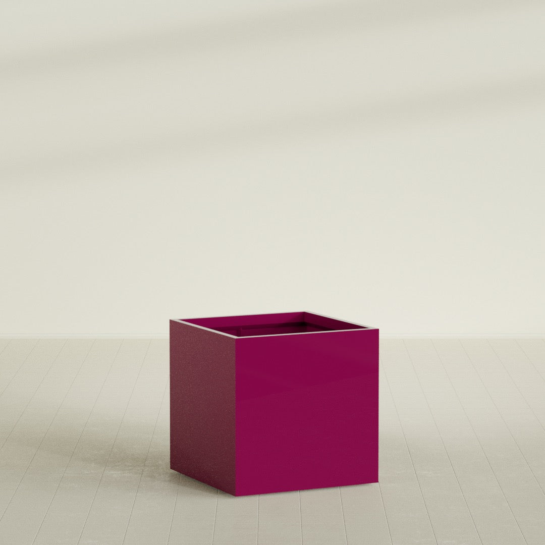 Montroy Cube Planter in Gloss Eggplant, 36", shown empty