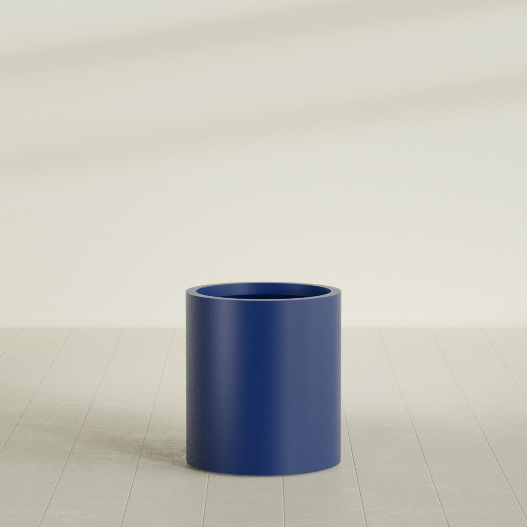 Rio Grande Cylinder Planter in Matte Cobalt Blue, 18"D × 20"H, shown empty