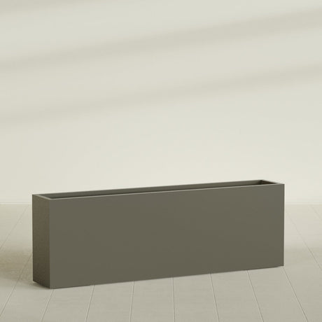 Hollywood Narrow Rectangular Planter in Matte Bronze, 72"L × 12"D × 24"H, shown empty