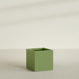 Montroy Cube Planter in Satin Green, 32", shown empty