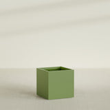 Montroy Cube Planter in Satin Green, 32", shown empty