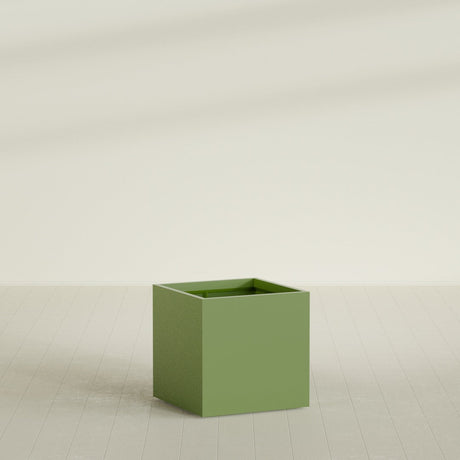 Montroy Cube Planter in Satin Green, 32", shown empty