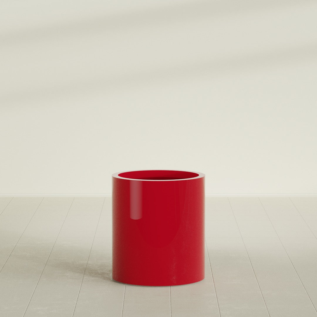 Rio Grande Cylinder Planter in Gloss Red, 18"D × 20"H, shown empty