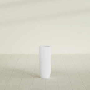 Saint Tropez Bullet Round Planter in Matte Bright White, 12"D × 32"H, shown empty