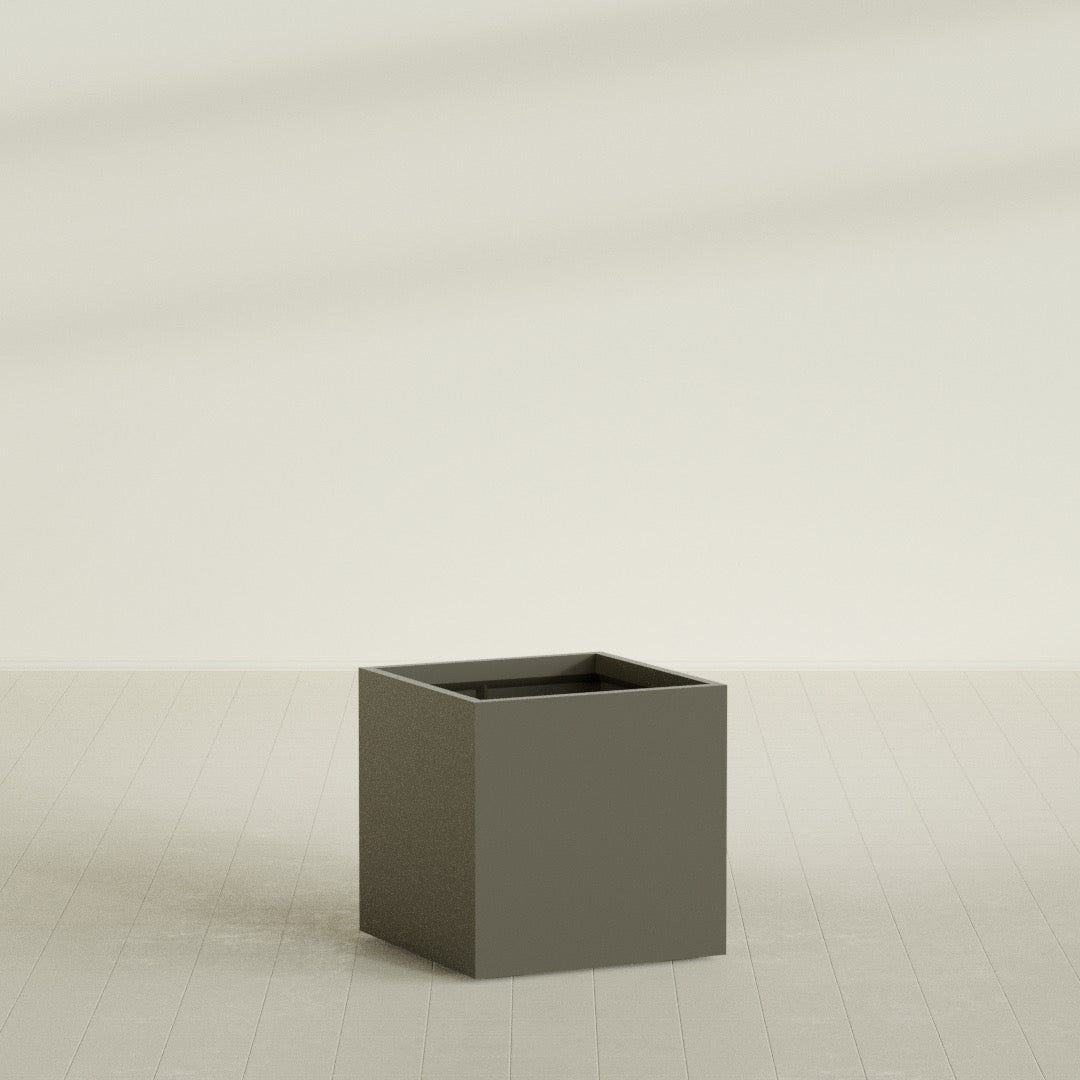 Montroy Cube Planter in Matte Bronze, 32", shown empty