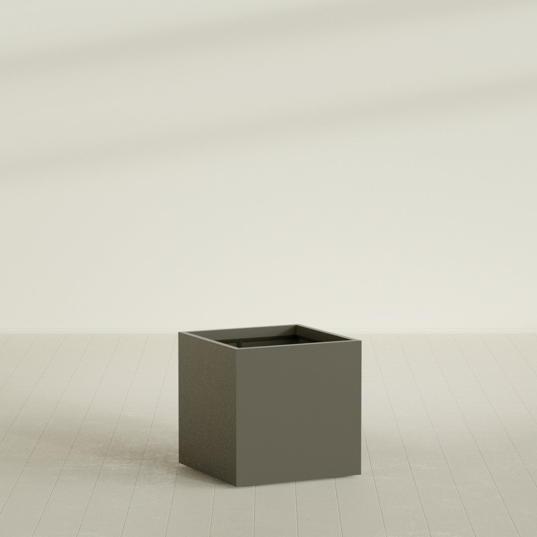 Montroy Cube Planter in Matte Bronze, 32", shown empty