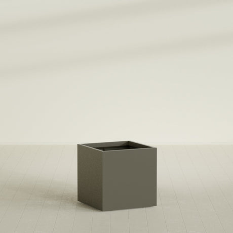 Montroy Cube Planter in Matte Bronze, 32", shown empty