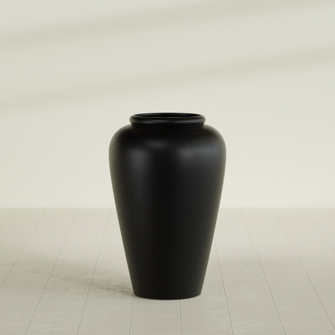 Barà Jar Planter in Matte Black, 24"D × 37"H, shown empty