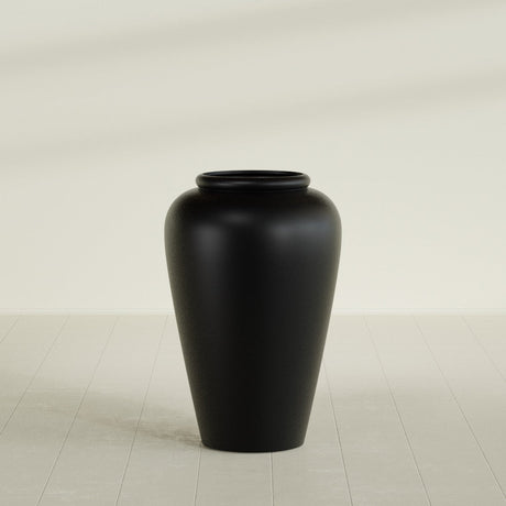 Barà Jar Planter in Matte Black, 24"D × 37"H, shown empty