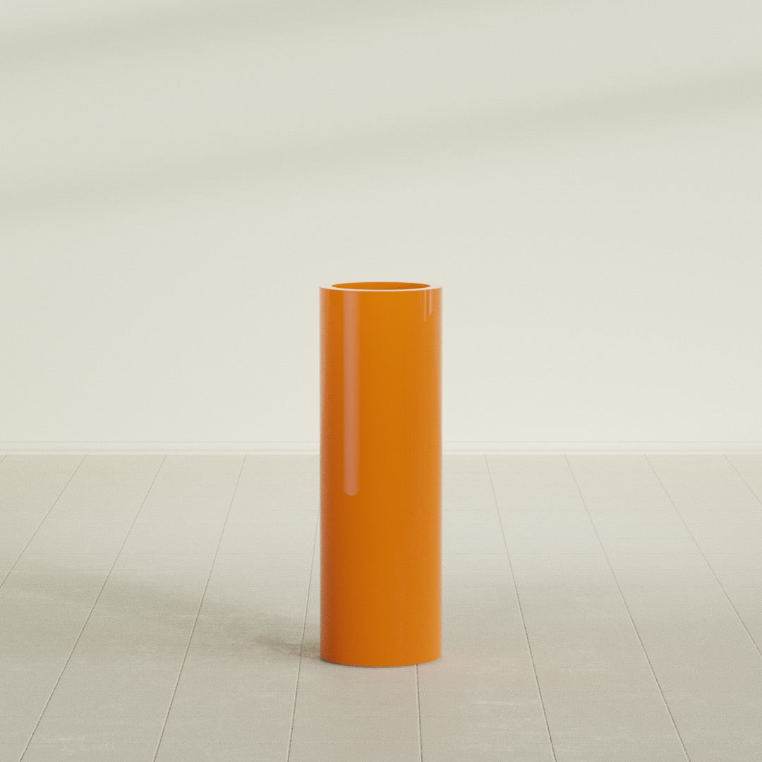 Corry Cylinder Planter in Gloss Tangerine, 10"D × 30"H, shown empty