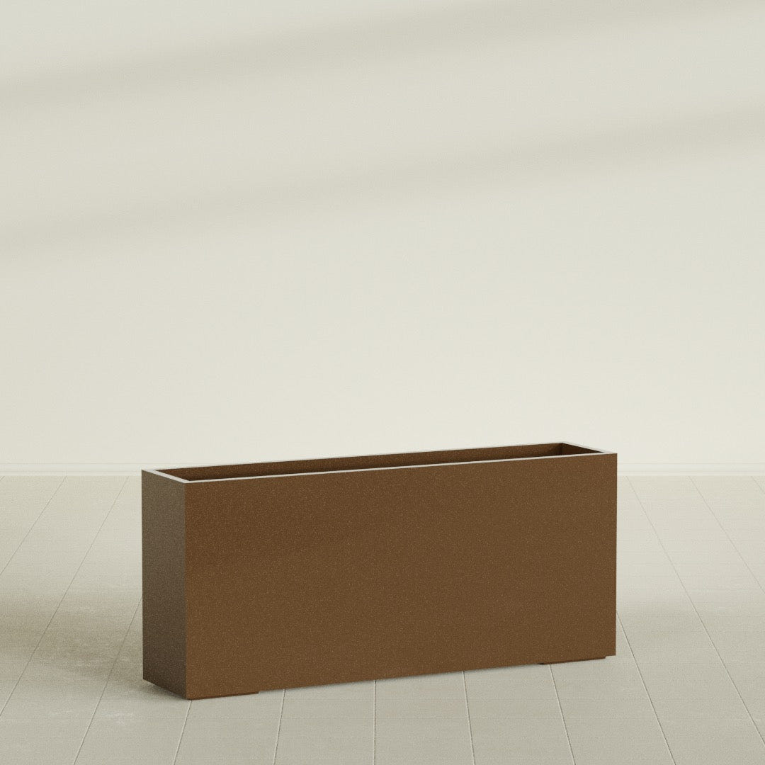 Potsdam Rectangular Planter in Metallic Bronze, 72"L × 16"D × 32"H, shown empty