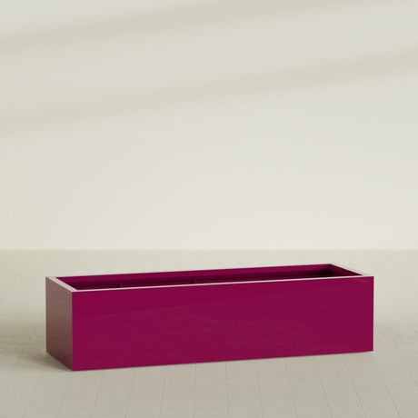 Torino Wide Rectangular Planter in Gloss Eggplant, 72"L × 24"D × 18"H, shown empty