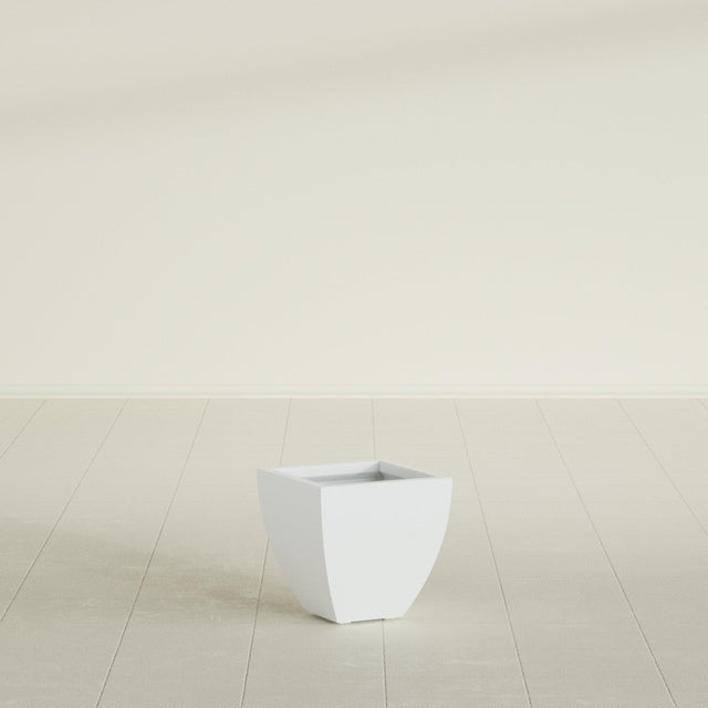 Lima Tapered Square Planter in Matte Bright White, 12", shown empty