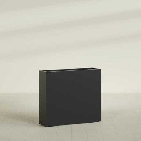 Amesbury Narrow Rectangular Planter in Matte Black, 36"L × 10"D × 32"H, shown empty