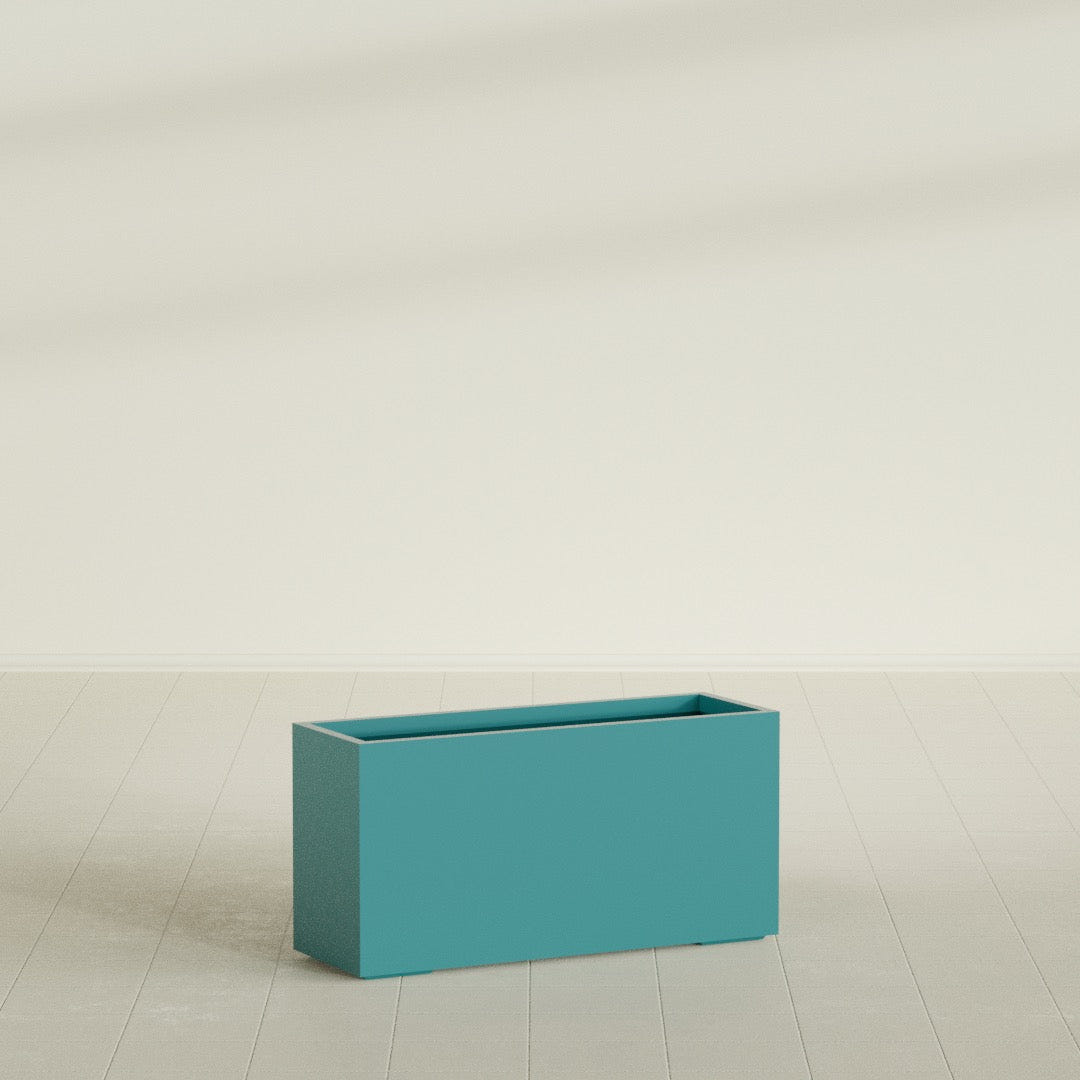 Tolga Rectangular Planter in Satin Seafoam Green, 48"L × 16"D × 24"H, shown empty