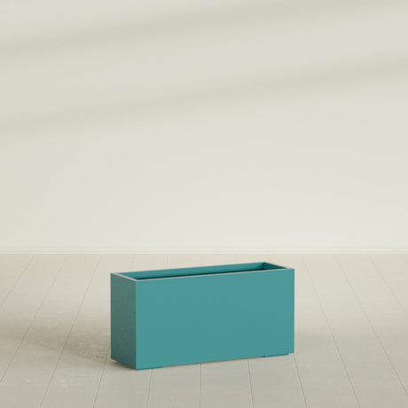 Tolga Rectangular Planter in Satin Seafoam Green, 48"L × 16"D × 24"H, shown empty