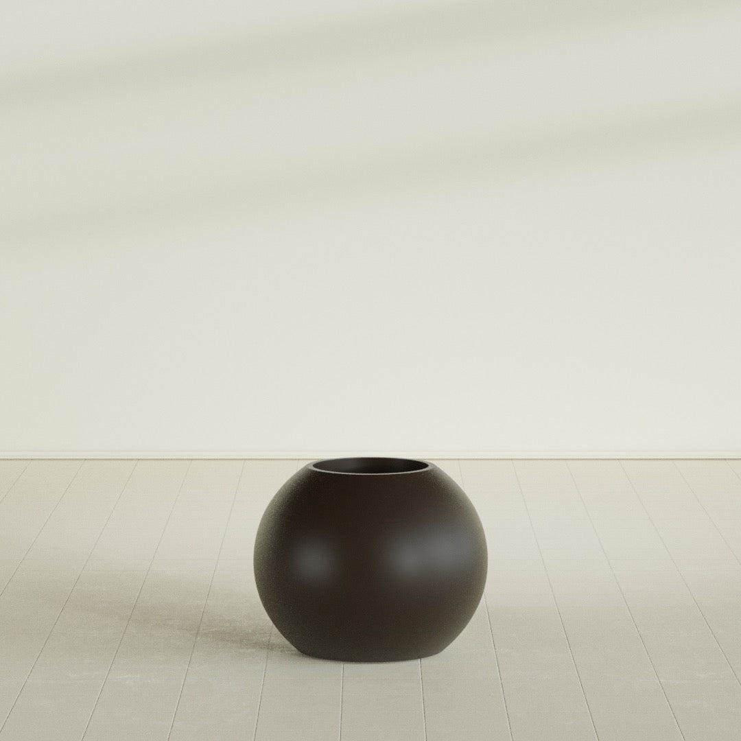 Globe Planter in Matte Dark Brown, 24"D × 19"H, shown empty