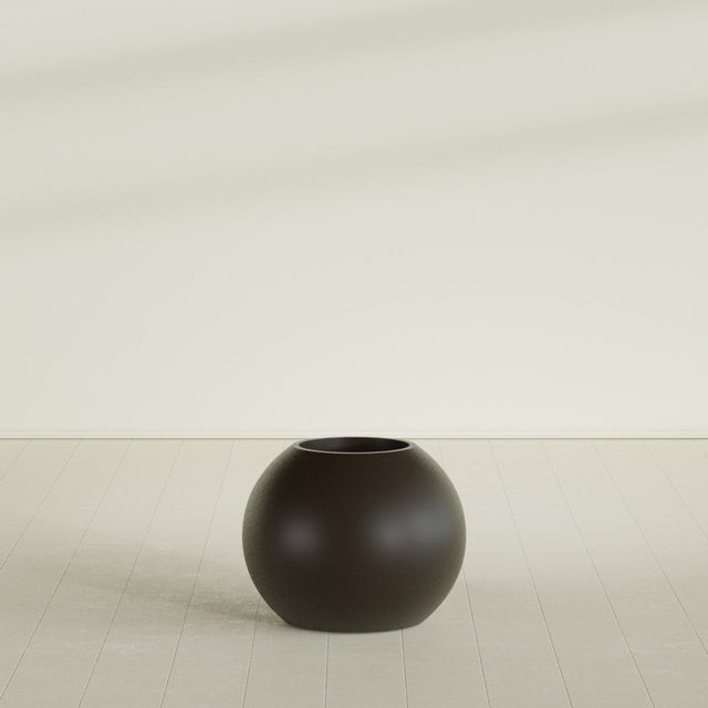 Globe Planter in Matte Dark Brown, 24"D × 19"H, shown empty