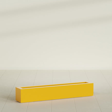 Salon Box Planter in Gloss Saffron, 48" Long, shown empty