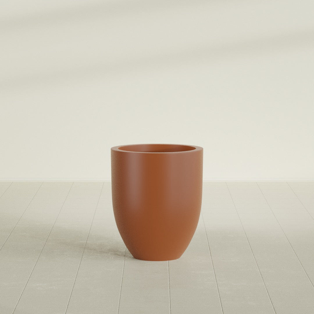 Valencia Tapered Round Planter in Matte Terra Cotta, 20"D × 23"H, shown empty