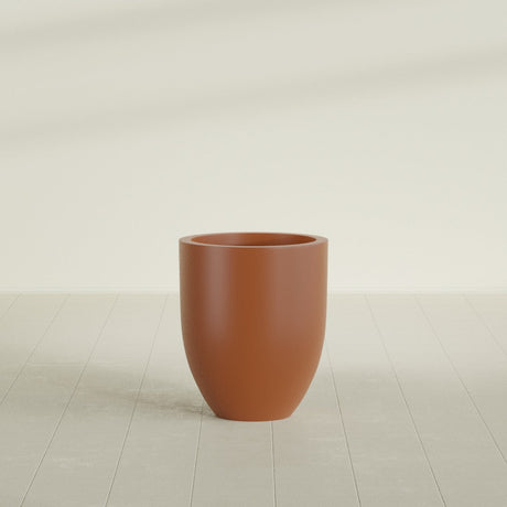 Valencia Tapered Round Planter in Matte Terra Cotta, 20"D × 23"H, shown empty