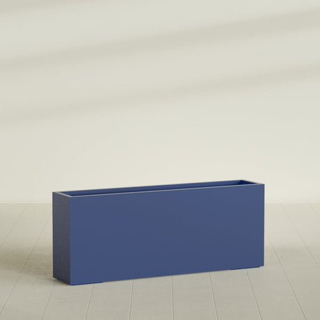 Hollywood Narrow Rectangular Planter in Matte Cobalt Blue, 60"L × 12"D × 24"H, shown empty