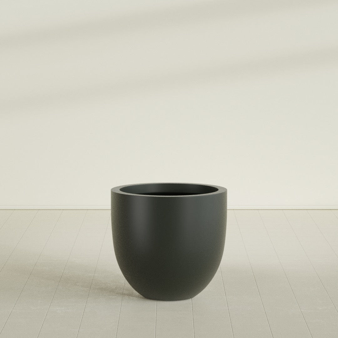 Alzira Bowl Planter in Matte Charcoal, 30"D × 28"H, shown empty