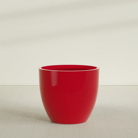 Wannsee Round Planter in Gloss Red, 50"D × 44"H, shown empty