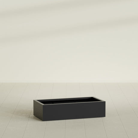 Antwerp Rectangular Planter in Matte Black, 48"L × 24"D × 12"H, shown empty