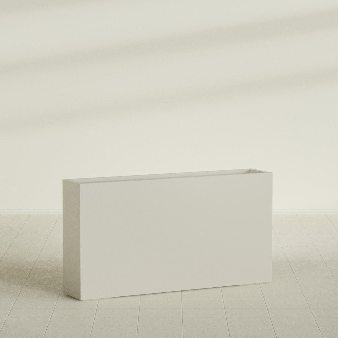 Delray Rectangular Planter in Satin Beige, 60"L × 12"D × 32"H, shown empty