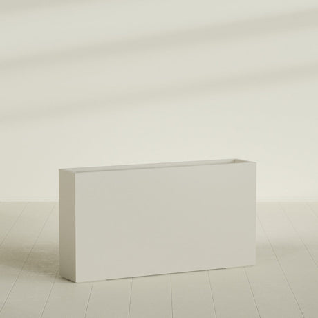 Delray Rectangular Planter in Satin Beige, 60"L × 12"D × 32"H, shown empty