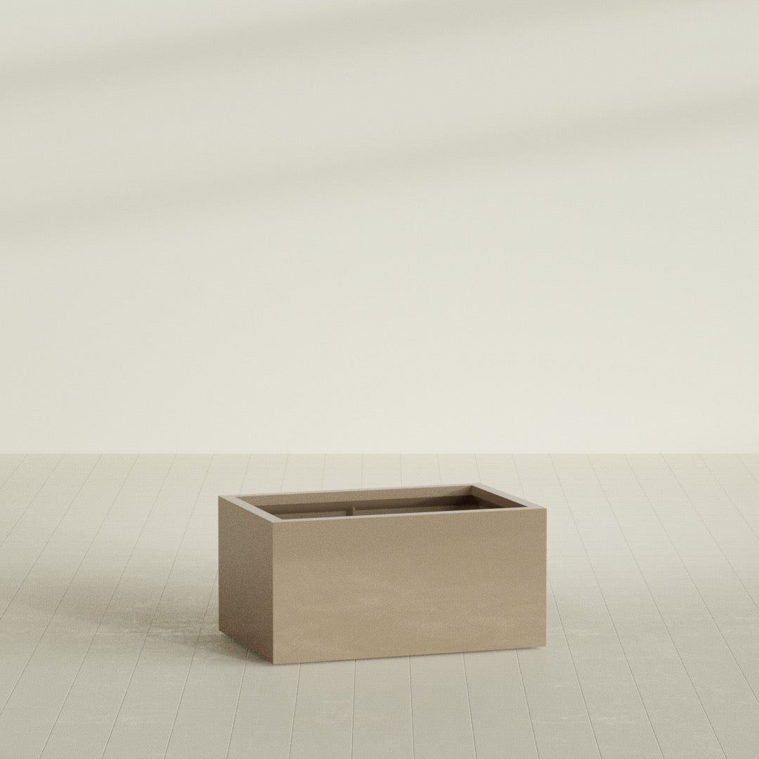 Torino Wide Rectangular Planter in Gloss Metallic Gold, 36"L × 24"D × 18"H, shown empty