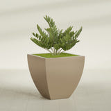 Lima Tapered Square fiberglass planter in Gloss Metallic Gold, planted, in a sunlit interior