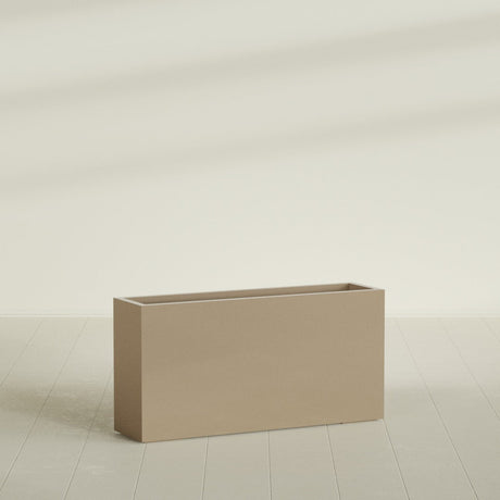Hollywood Narrow Rectangular Planter in Gloss Metallic Gold, 48"L × 12"D × 24"H, shown empty