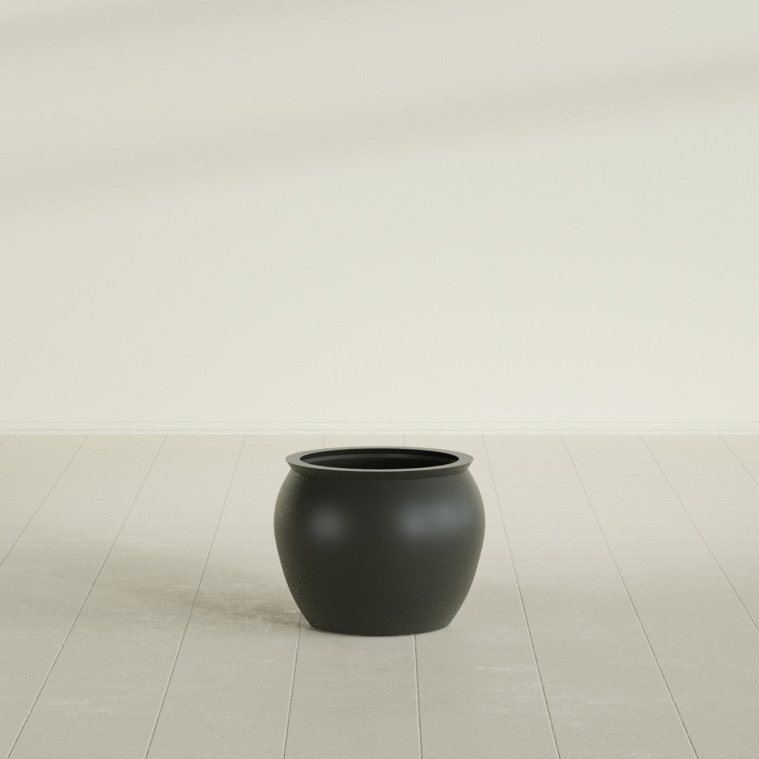 Shanghai Fishbowl Planter in Matte Charcoal, 16", shown empty