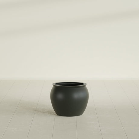 Shanghai Fishbowl Planter in Matte Charcoal, 16", shown empty
