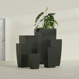 Toulan Tapered Square fiberglass planter in Matte Charcoal, size range, in a sunlit interior