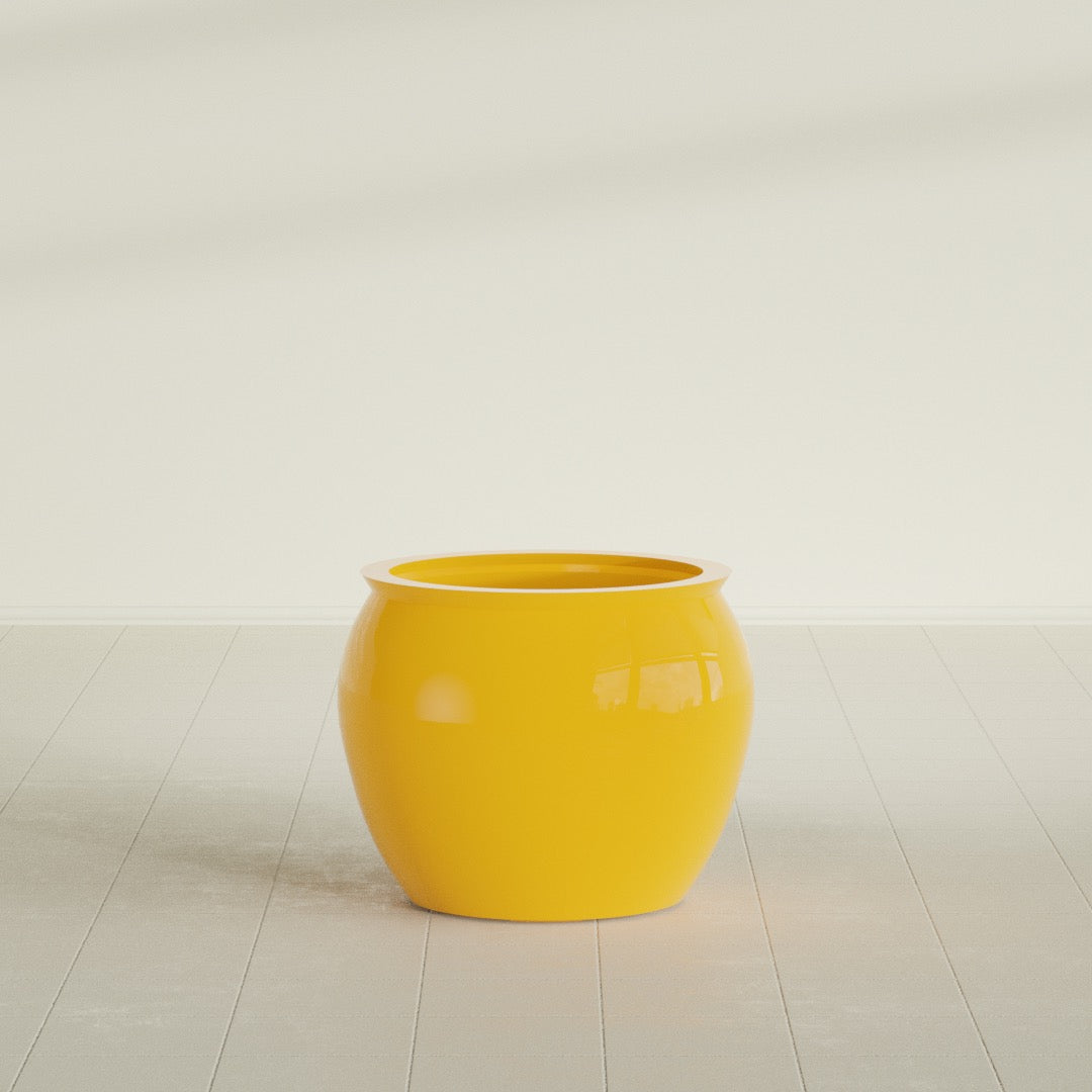 Shanghai Fishbowl Planter in Gloss Saffron, 22", shown empty