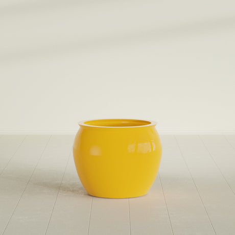 Shanghai Fishbowl Planter in Gloss Saffron, 22", shown empty