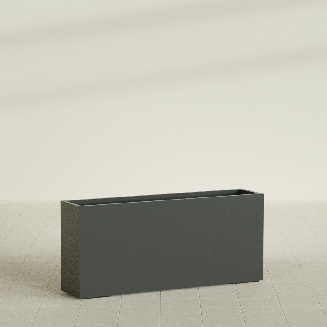 Potsdam Rectangular Planter in Matte Charcoal, 72"L × 16"D × 32"H, shown empty