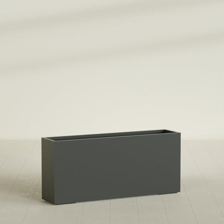 Potsdam Rectangular Planter in Matte Charcoal, 72"L × 16"D × 32"H, shown empty