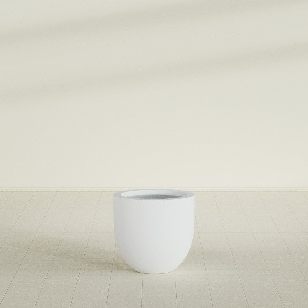 Alzira Bowl Planter in Gloss Bright White, 23"D × 22"H, shown empty
