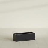 Cuba Low Rectangular Planter in Matte Black, 36"L × 14"D × 12"H, shown empty