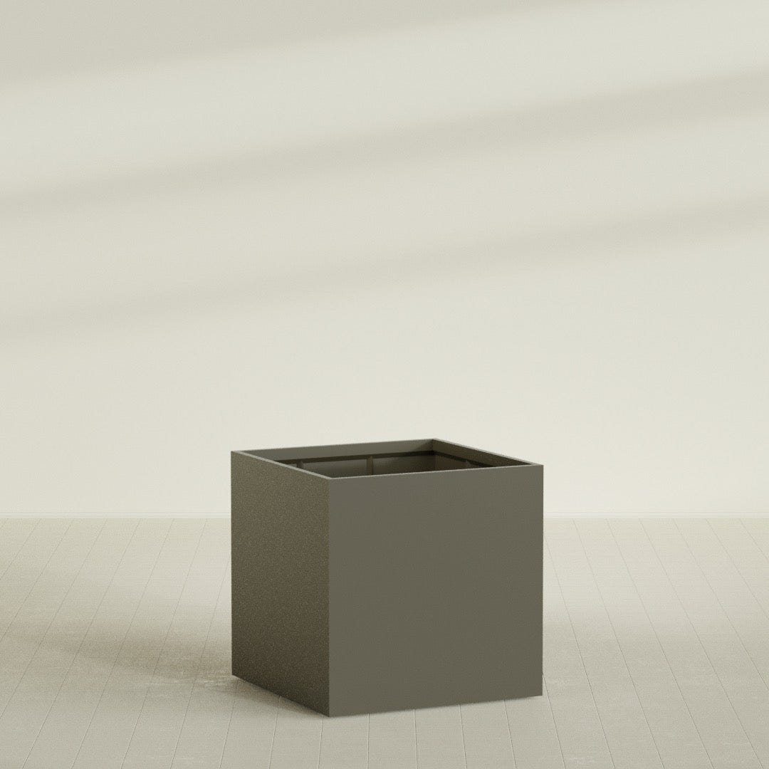 Montroy Cube Planter in Matte Bronze, 48", shown empty