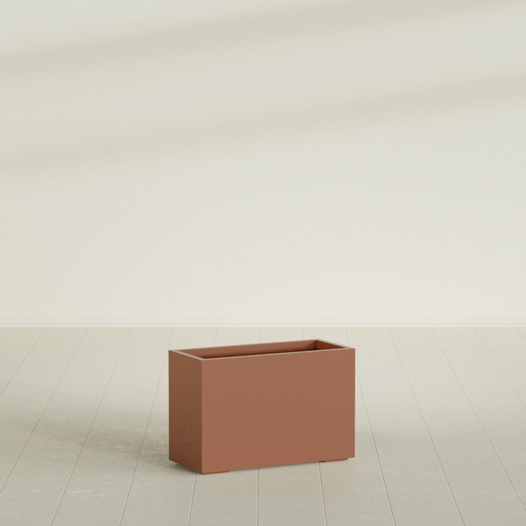 Tolga Rectangular Planter in Matte Terra Cotta, 36"L × 16"D × 24"H, shown empty
