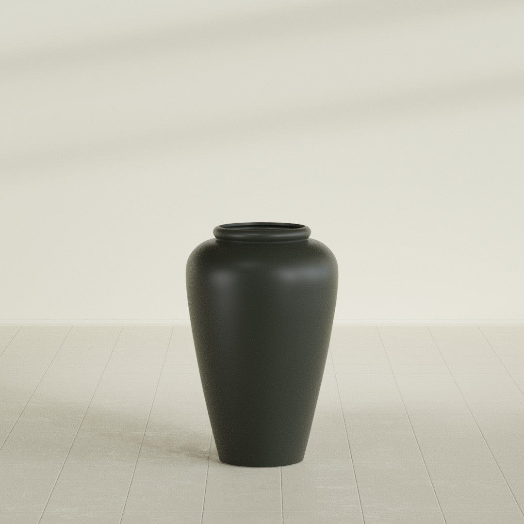 Barà Jar Planter in Matte Charcoal, 20"D × 31"H, shown empty
