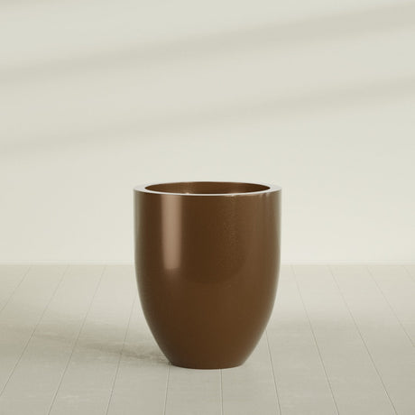 Valencia Tapered Round Planter in Metallic Bronze, 27"D × 31"H, shown empty