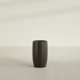 Lisbon tall round tapered fiberglass planter in Matte Dark Brown, 14 in diameter, 25 in high, shown empty