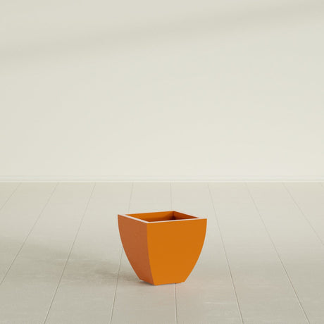 Lima Tapered Square Planter in Gloss Tangerine, 12", shown empty