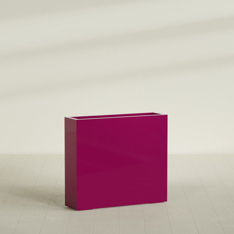 Amesbury Narrow Rectangular Planter in Gloss Eggplant, 36"L × 10"D × 32"H, shown empty